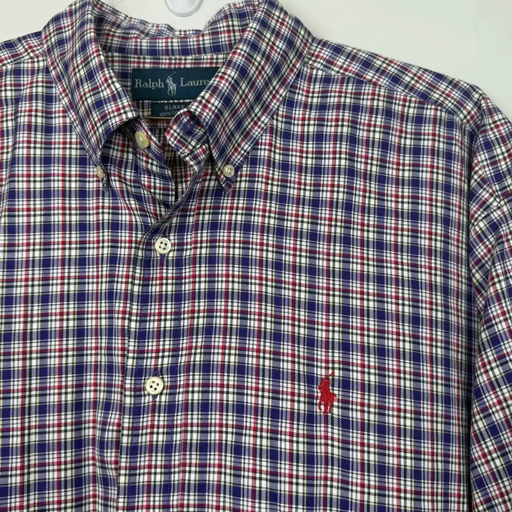 Ralph Lauren Blake Plaid Button Down Shirt XL Red Blue Cotton Classic Fit